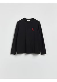 Reserved - Bawełniany longsleeve - czarny. Kolor: czarny. Materiał: bawełna. Długość rękawa: długi rękaw