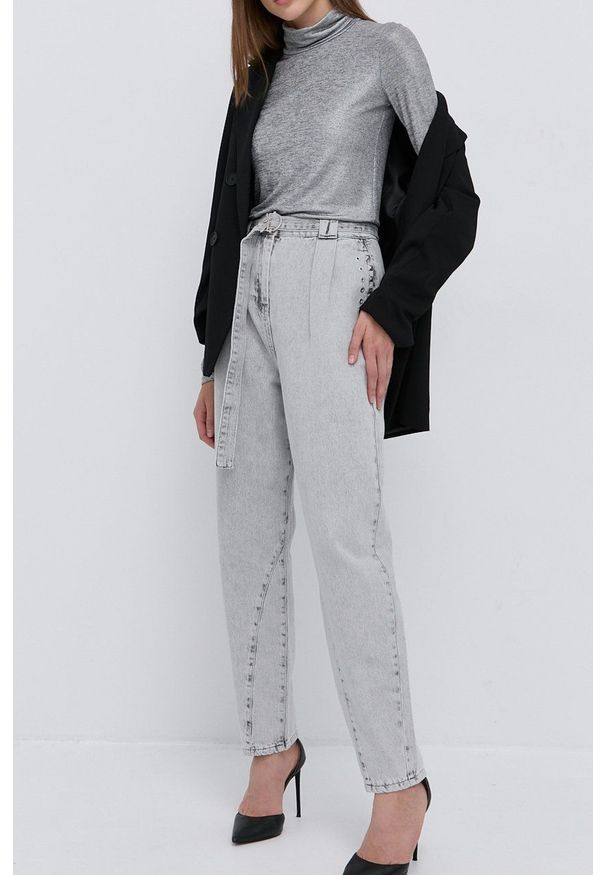 Patrizia Pepe Jeansy damskie high waist. Stan: podwyższony. Kolor: szary