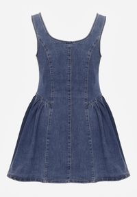 Renee - Niebieska Bawełniana Rozkloszowana Sukienka z Jeansu Ozdobiona Guzikami Sofeis. Okazja: na co dzień. Typ kołnierza: dekolt gorset. Kolor: niebieski. Materiał: bawełna, jeans. Wzór: aplikacja. Typ sukienki: proste, gorsetowe. Styl: casual #8