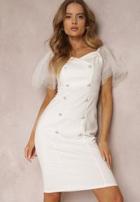 Renee - Biała Sukienka Trypheira. Kolor: biały. Materiał: bawełna, tkanina. Długość rękawa: krótki rękaw. Styl: elegancki. Długość: mini