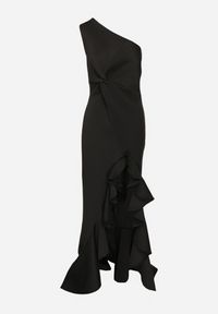 Born2be - Czarna Sukienka Asymetryczna z Ozdobną Falbaną Lunorilla. Kolor: czarny. Typ sukienki: asymetryczne #6