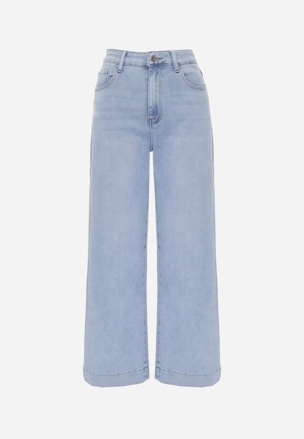 Renee - Jasnoniebieskie Bawełniane Jeansy High Waist Wide Leg Heltora. Okazja: na co dzień. Stan: podwyższony. Kolor: niebieski. Długość: krótkie. Styl: casual, klasyczny