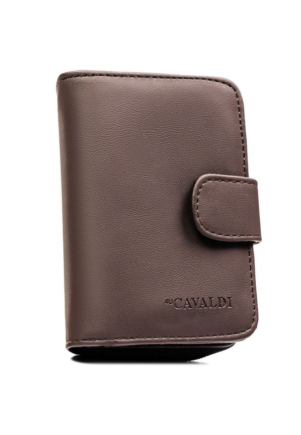 4U CAVALDI - Brązowy portfel damski ze skóry ekologicznej zamykany na zatrzask i suwak 4U Cavaldi K-030B-BL. Kolor: brązowy. Materiał: skóra ekologiczna