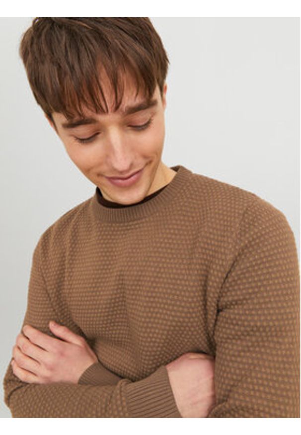 Jack & Jones - Jack&Jones Sweter 12212816 Brązowy Regular Fit. Kolor: brązowy. Materiał: bawełna