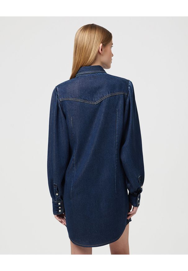 Wrangler - WRANGLER DAMSKA SUKIENKA JEANSOWA WRANGLER BALLOONSLEEVE SHIRT DRESS RINSE 112350339. Materiał: jeans