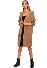 Polskie swetry - Długi sweter damski kardigan oversize z kapturem beżowy. Okazja: na co dzień. Typ kołnierza: kaptur. Kolor: beżowy. Materiał: tkanina, dzianina, akryl. Długość rękawa: długi rękaw. Długość: długie. Wzór: ze splotem. Styl: klasyczny, casual, elegancki, wizytowy #4
