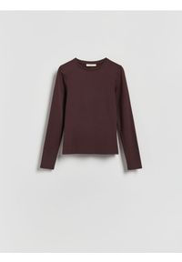 Reserved - Gładki longsleeve - brązowy. Kolor: brązowy. Materiał: dzianina. Długość rękawa: długi rękaw. Wzór: gładki #1
