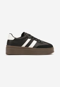 Renee - Czarne Sneakersy na Kauczukowej Podeszwie Ozdobione Paskami Nilimea. Okazja: na co dzień. Zapięcie: pasek. Kolor: czarny. Materiał: kauczuk. Wzór: aplikacja #6