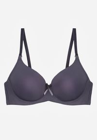 Born2be - Granatowy Klasyczny Biustonosz o Gładkim Wykończeniu z Kokardką Adothyia. Kolor: niebieski. Wzór: gładki #6