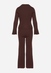 Born2be - Brązowy Dzianinowy Komplet z Wiskozą Kardigan i Szerokie Spodnie Conella. Kolor: brązowy. Materiał: dzianina, wiskoza #5