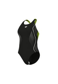 Damski kostium kąpielowy 1-częściowy Arena Grid V Back Graphic. Kolor: czarny #1