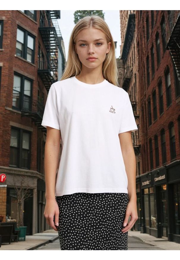 Sinsay - Koszulka z krótkim rękawem - biały. Kolor: biały. Długość rękawa: krótki rękaw. Długość: krótkie