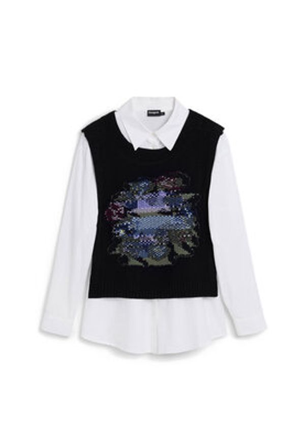 Desigual Koszula Chaleco 25WWCW01 Biały Regular Fit. Kolor: biały. Materiał: bawełna