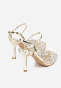 Renee - Złote Eleganckie Sandały na Szpilce Ozdobione Cyrkoniami Viofera. Zapięcie: sprzączka. Kolor: złoty. Materiał: jeans. Wzór: aplikacja. Sezon: lato. Obcas: na szpilce. Styl: elegancki #4