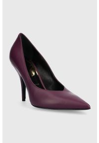 Patrizia Pepe szpilki skórzane kolor fioletowy 8Z0050 L048 M460. Kolor: fioletowy. Materiał: skóra. Obcas: na szpilce. Wysokość obcasa: średni #4