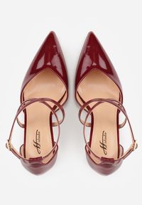 Born2be - Bordowe Szpilki z Paseczkami i Ozdobną Platformą Misterisa. Okazja: na co dzień. Kolor: czerwony. Materiał: jeans, skóra. Obcas: na platformie. Styl: elegancki, casual #4