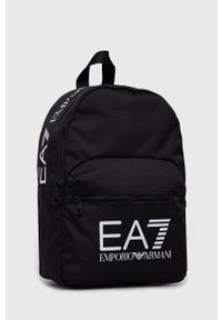 EA7 Emporio Armani plecak damski kolor czarny mały z nadrukiem. Kolor: czarny. Wzór: nadruk