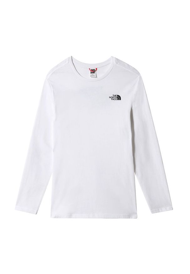 Koszulka The North Face Easy 0A2TX1FN41 - biała. Kolor: biały. Materiał: tkanina, bawełna. Długość rękawa: długi rękaw. Długość: długie. Wzór: aplikacja