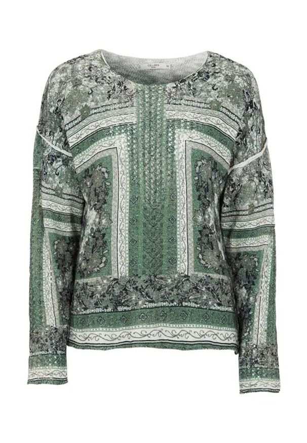 Cellbes Sweter we wzory khaki we wzory female zielony/ze wzorem 42/44. Kolor: zielony. Długość rękawa: długi rękaw. Długość: długie. Wzór: ażurowy, haft