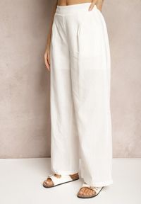Renee - Białe Spodnie z Bawełny i Lnem High Waist Kolalia. Stan: podwyższony. Kolor: biały. Materiał: bawełna, len. Sezon: lato