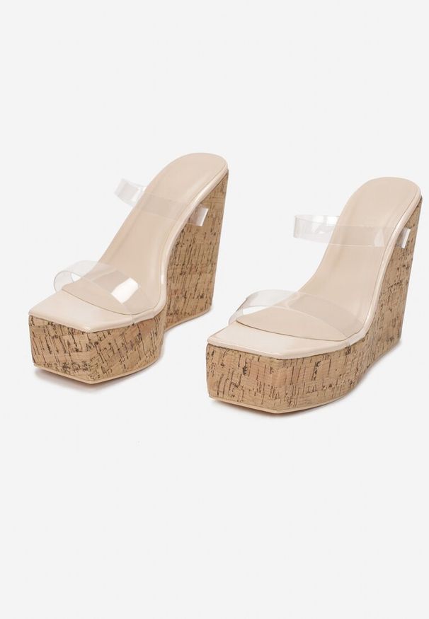 Renee - Beżowe Klapki Anastexei. Kolor: beżowy. Sezon: lato. Obcas: na koturnie. Styl: elegancki