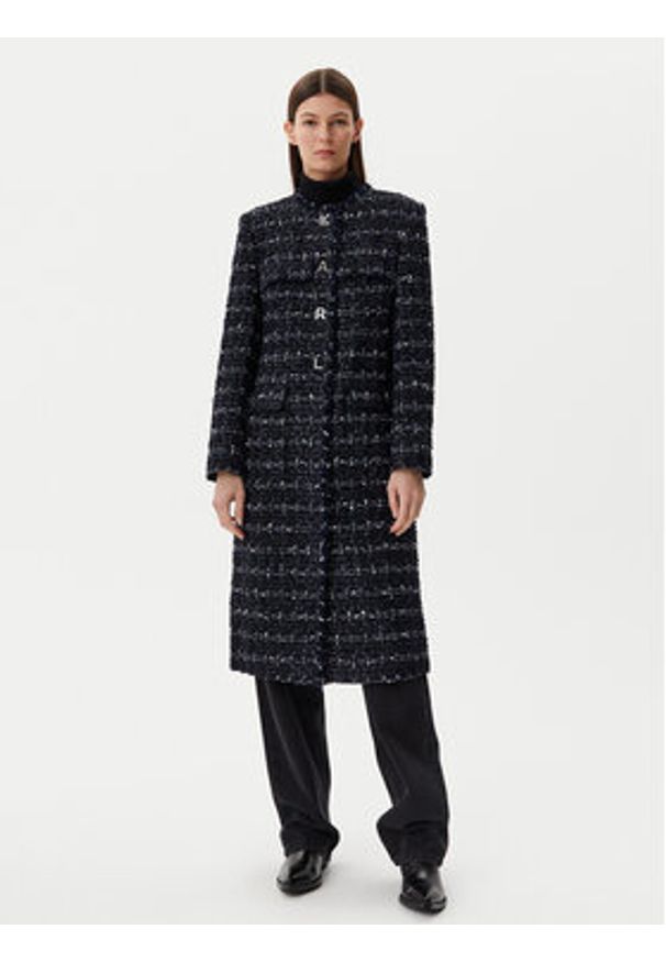Karl Lagerfeld - KARL LAGERFELD Płaszcz przejściowy A1W15022 Granatowy Regular Fit. Typ kołnierza: dekolt w karo. Kolor: niebieski. Materiał: syntetyk