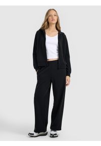 4f - 4F Bluza dresowa rozpinana z modalem damska - czarna XS. Okazja: na co dzień. Typ kołnierza: kaptur. Kolor: czarny. Materiał: dresówka. Styl: casual