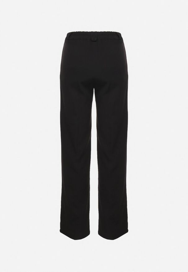 Born2be - Czarne Spodnie w Stylu Garniturowym ze Szlufkami Dionissa. Okazja: na co dzień, do pracy. Stan: podwyższony. Kolor: czarny. Wzór: paski, aplikacja. Styl: casual, elegancki