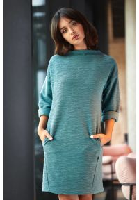 Sukienki.shop - Ciepła dzianinowa sukienka z kieszeniami szara bawełniana. Kolor: szary. Materiał: dzianina, bawełna #5