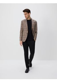 Reserved - Marynarka slim fit w kratę - beżowy. Kolor: beżowy. Materiał: wiskoza, tkanina