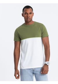 Ombre Clothing - T-shirt męski bawełniany dwukolorowy - oliwkowo-biały V5 S1619 - XXL. Kolor: biały. Materiał: bawełna. Wzór: nadruk #5
