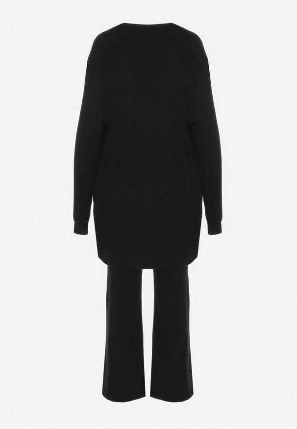 Born2be - Czarny Komplet Dzianinowy Niezapinany Kardigan Bluzka bez Rękawów i Szerokie Spodnie Irissarae. Kolor: czarny. Materiał: dzianina