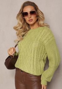 Renee - Jasnozielony Sweter z Warkoczowym Splotem i Kaszmirem Justinne. Kolor: zielony. Materiał: kaszmir. Wzór: ze splotem #4
