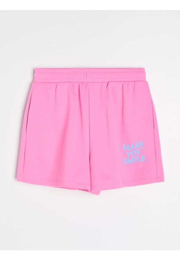 Sinsay - Szorty z napisem Make You Smile - różowy. Kolor: różowy. Wzór: napisy