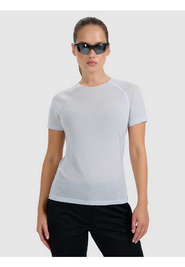 4f - 4F Koszulka trekkingowa z wełną merino damska - niebieska S. Kolor: niebieski. Materiał: wełna