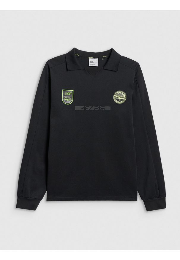 4f - 4F Longsleeve polo męski 4F x Robert Lewandowski - czarny S. Okazja: na co dzień. Typ kołnierza: polo. Kolor: czarny. Materiał: materiał, dzianina. Długość rękawa: długi rękaw. Styl: casual, klasyczny, sportowy