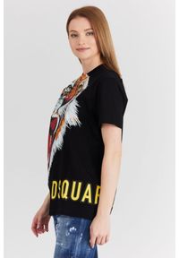 DSQUARED2 Czarny t-shirt damski z tygrysem, Rozmiar L. Kolor: czarny. Materiał: bawełna, prążkowany. Wzór: nadruk #4