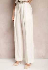 Renee - Jasnobeżowe Szerokie Spodnie High Waist z Kieszeniami Keanne. Okazja: na co dzień. Stan: podwyższony. Kolekcja: dla wysokich. Kolor: beżowy. Styl: casual #4
