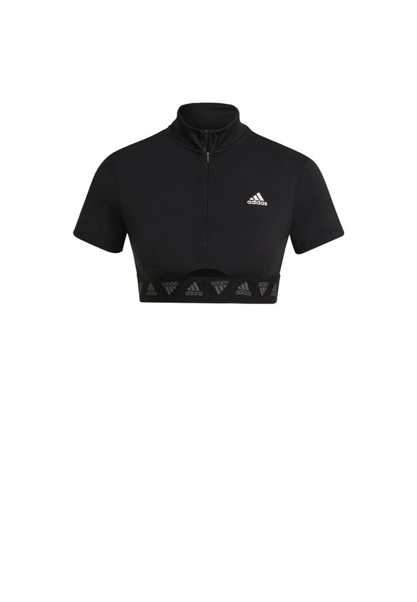 Top sportowy damski Adidas Crop Zip Tee sportowy krótki logo. Kolor: czarny. Długość: krótkie