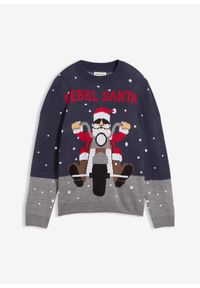 bonprix - Cienki sweter z motywem bożonarodzeniowym. Kolor: niebieski. Styl: wizytowy #1