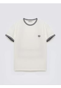 Big-Star - Koszulka męska z kontrastowym wykoŅczeniem biała Polias 100. Kolor: biały. Materiał: materiał, bawełna. Wzór: ze splotem, haft. Styl: klasyczny #1