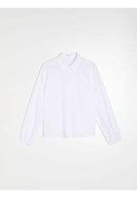 Sinsay - Bawełniana koszula z ażurowym wykończeniem rękawa - biały. Kolor: biały. Materiał: bawełna. Wzór: ażurowy #1