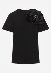 Renee - Czarny T-shirt Bluzka z Bawełny z Krótkim Rękawem i Aplikacją Kwiatu Dimasa. Okazja: na randkę, na urodziny, na imprezę. Kolor: czarny. Materiał: bawełna. Długość rękawa: krótki rękaw. Długość: krótkie. Wzór: aplikacja, kwiaty. Sezon: lato. Styl: klasyczny #5
