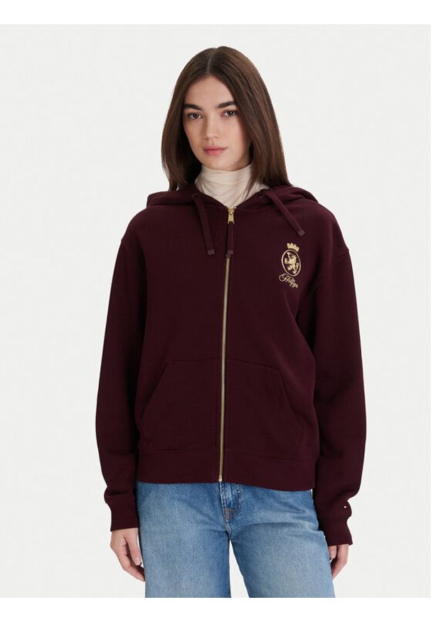 TOMMY HILFIGER - Tommy Hilfiger Bluza WW0WW46126 Bordowy Regular Fit. Kolor: czerwony. Materiał: bawełna