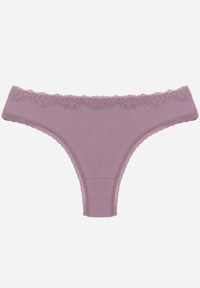 Born2be - Fioletowe Majtki z Bawełną Typu Stringi Ozdobione Koronką Cirilise. Kolor: fioletowy. Materiał: bawełna, koronka. Wzór: aplikacja, koronka #1