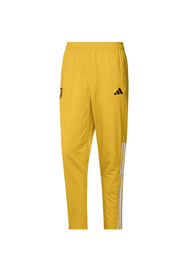 Adidas - Spodnie dresowe Prematch Juventus Turin 2023/24. Kolor: żółty, beżowy, wielokolorowy. Materiał: dresówka. Sport: piłka nożna