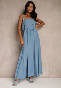 Renee - Granatowa Rozkloszowana Sukienka Bandeau Mavoreine. Okazja: na co dzień, na imprezę, na spacer. Kolor: niebieski. Sezon: lato. Typ sukienki: proste. Styl: casual, elegancki