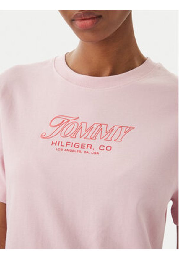 TOMMY HILFIGER - Tommy Hilfiger T-Shirt Logo Interlock WW0WW48707 Różowy jasny Regular Fit. Kolor: różowy. Materiał: bawełna