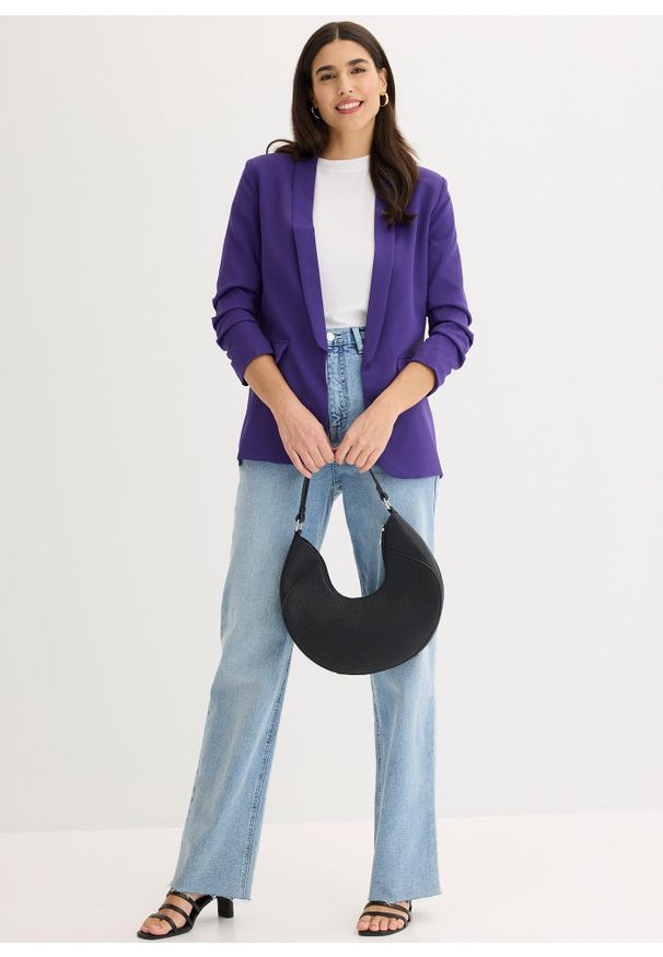 bonprix - Żakiet z marszczeniem. Kolor: fioletowy. Długość: długie