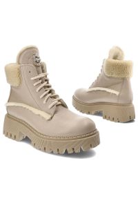 Beżowe Botki Lemar Skórzane Ocieplane Buty Damskie. Kolor: beżowy. Materiał: skóra. Szerokość cholewki: normalna #9